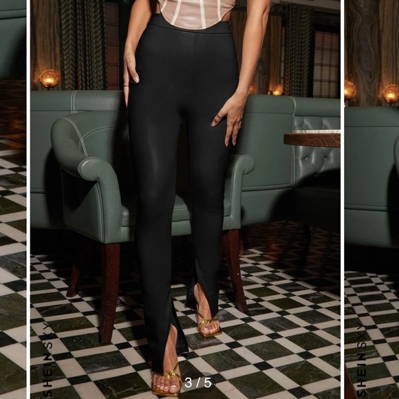 High waisted leather pants with slit All 3 - Picture 4 of 5